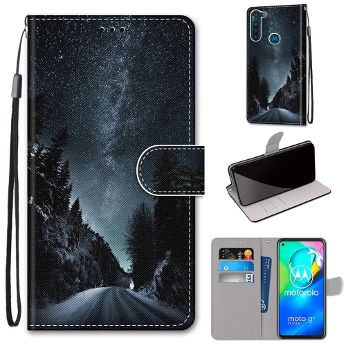 

For Motorola Moto G8 Power Coloured Drawing Cross Texture Horizontal Flip PU Leather Case with Holder & Card Slots & Wallet & Lanyard(Mountain Road Starry Sky)