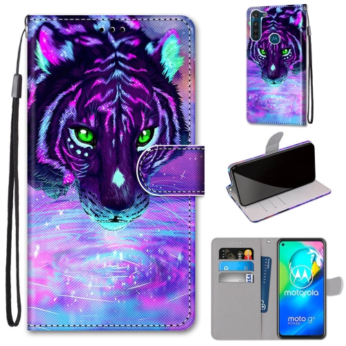 

For Motorola Moto G8 Power Coloured Drawing Cross Texture Horizontal Flip PU Leather Case with Holder & Card Slots & Wallet & Lanyard(Tiger Drinking Water)