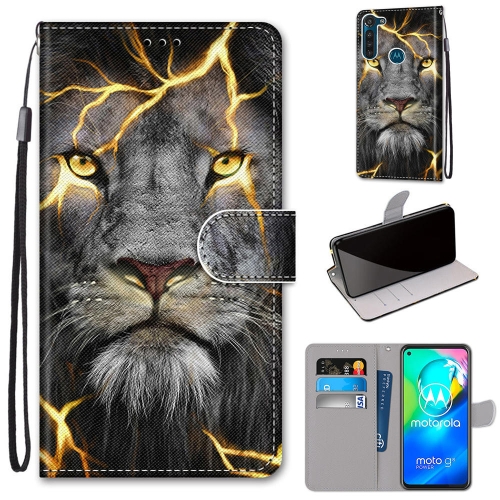 

For Motorola Moto G8 Power Coloured Drawing Cross Texture Horizontal Flip PU Leather Case with Holder & Card Slots & Wallet & Lanyard(Fission Lion)