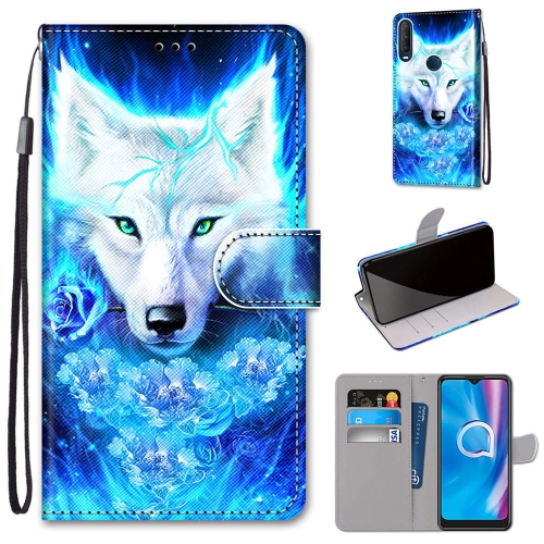 

For Alcatel 1SE 2020 Coloured Drawing Cross Texture Horizontal Flip PU Leather Case with Holder & Card Slots & Wallet & Lanyard(Dick Rose Wolf)
