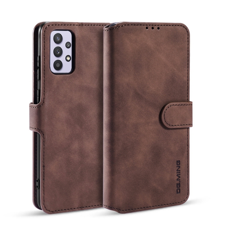 

For samsung Galaxy A32 5G DG.MING Retro Oil Side Horizontal Flip Leather Case with Holder & Card Slots & Wallet(coffee)