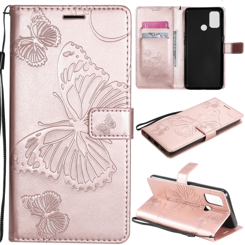 

For OPPO A53 (2020) / A53s / A33 (2020) / A32 3D Butterflies Embossing Pattern Horizontal Flip Leather Case with Holder & Card Slot & Wallet(Rose Gold)