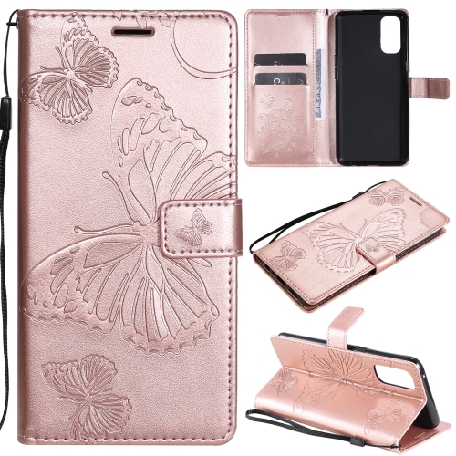 

For OPPO Reno4 4G 3D Butterflies Embossing Pattern Horizontal Flip Leather Case with Holder & Card Slot & Wallet(Rose Gold)