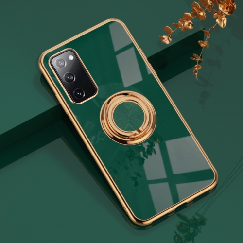 

For Samsung Galaxy S20 FE 6D Electroplating Full Coverage Silicone Protective Case with Magnetic Ring Holder(Dark Green)