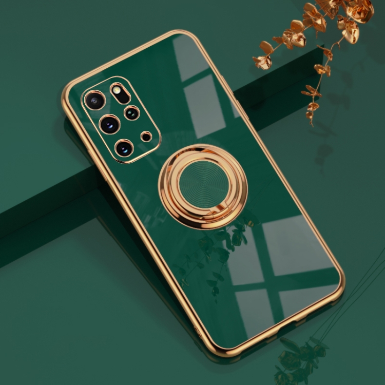 

For Samsung Galaxy S20 Plus 6D Electroplating Full Coverage Silicone Protective Case with Magnetic Ring Holder(Dark Green)