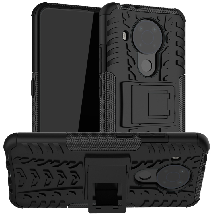 

For Nokia 3.4 / 5.4 Tire Texture Shockproof TPU+PC Protective Case with Holder(Black)