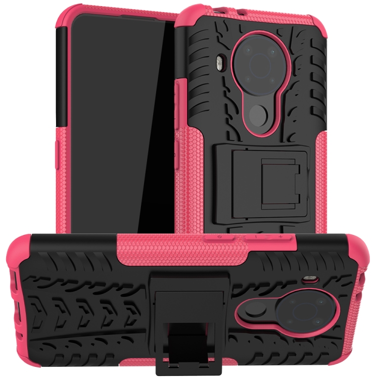 

For Nokia 3.4 / 5.4 Tire Texture Shockproof TPU+PC Protective Case with Holder(Pink)