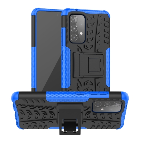 

For Samsung Galaxy A52 5G / 4G Tire Texture Shockproof TPU+PC Protective Case with Holder(Blue)