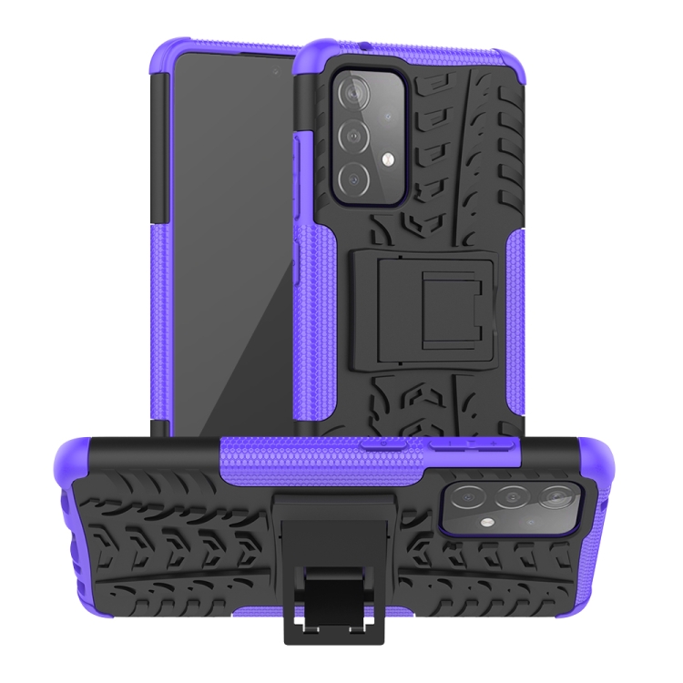 

For Samsung Galaxy A52 5G / 4G Tire Texture Shockproof TPU+PC Protective Case with Holder(Purple)