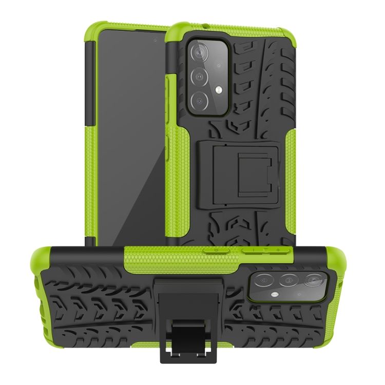 

For Samsung Galaxy A52 5G / 4G Tire Texture Shockproof TPU+PC Protective Case with Holder(Green)