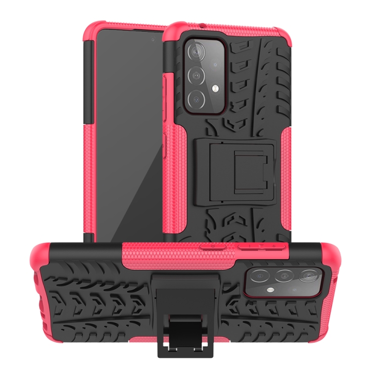 

For Samsung Galaxy A52 5G / 4G Tire Texture Shockproof TPU+PC Protective Case with Holder(Pink)