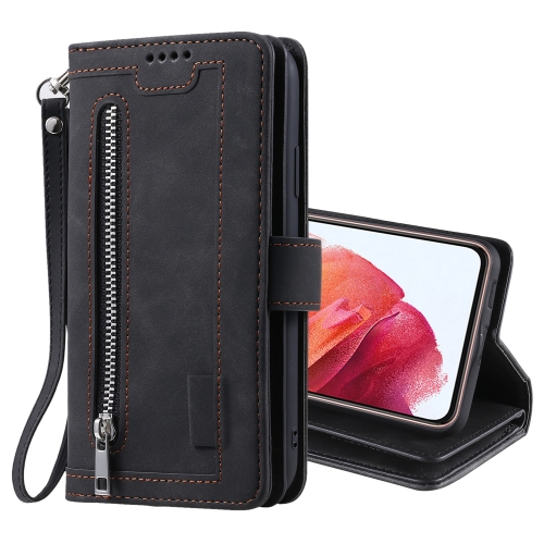 

For Samsung Galaxy S21 5G Nine Card Zipper Bag Horizontal Flip Leather Case With Holder & Card Slots & Photo Frame & Wallet(Black)