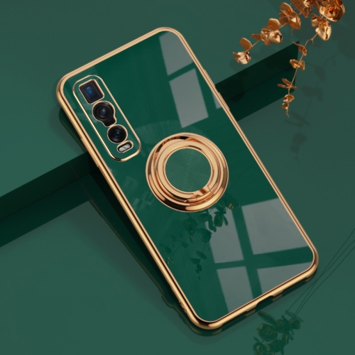 

For OPPO Find X2 Pro 6D Electroplating Full Coverage Silicone Protective Case with Magnetic Ring Holder(Dark Green)