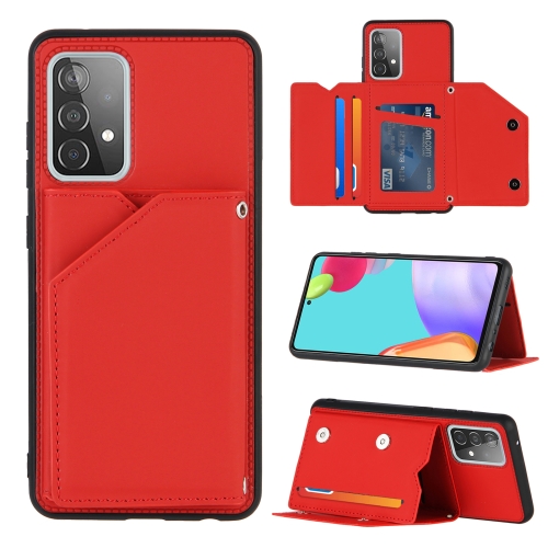 

For Samsung Galaxy A52 5G / 4G Skin Feel PU + TPU + PC Back Cover Shockproof Case with Card Slots & Holder & Photo Frame(Red)