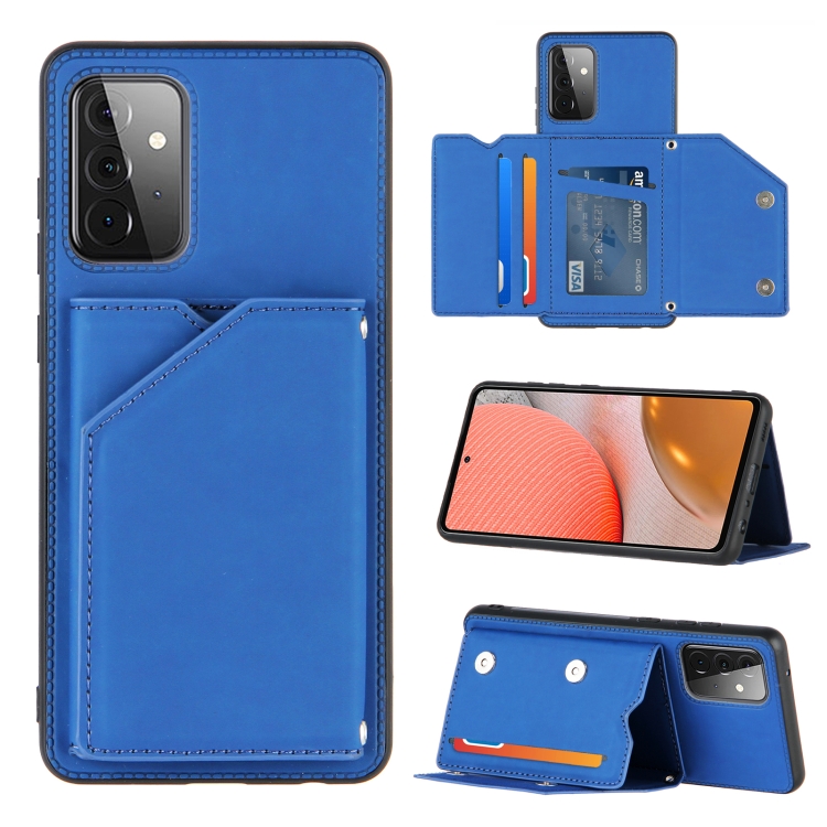 

For Samsung Galaxy A72 5G / 4G Skin Feel PU + TPU + PC Back Cover Shockproof Case with Card Slots & Holder & Photo Frame(Royal Blue)