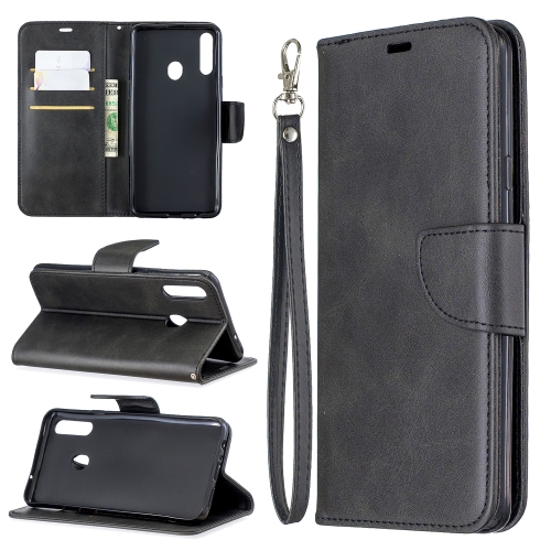 

For Galaxy A20s Retro Lambskin Texture Pure Color Horizontal Flip PU Leather Case with Holder & Card Slots & Wallet & Lanyard(Black)