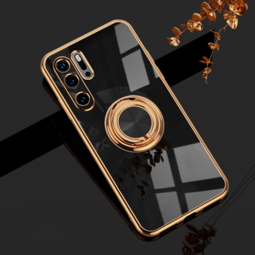 

For Huawei P30 Pro 6D Electroplating Full Coverage Silicone Protective Case with Magnetic Ring Holder(Black)