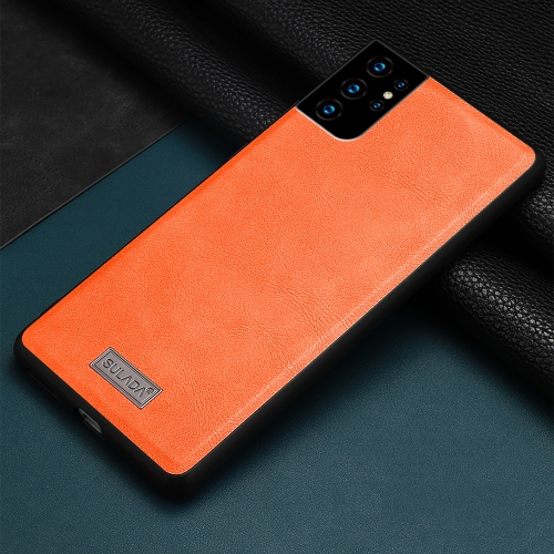 For Samsung Galaxy S21 Ultra 5G SULADA Shockproof TPU + Handmade Leather Protective Case(Orange)
