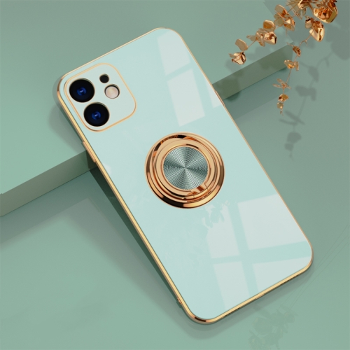 

For iPhone 11 6D Electroplating Full Coverage Silicone Protective Case with Magnetic Ring Holder (Light Cyan)