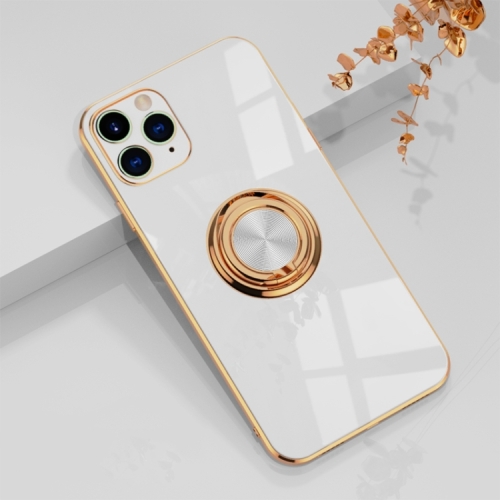 

For iPhone 11 Pro 6D Electroplating Full Coverage Silicone Protective Case with Magnetic Ring Holder (White)