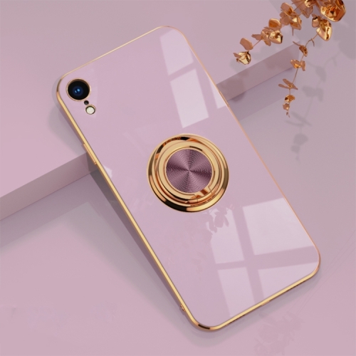 

For iPhone XR 6D Electroplating Full Coverage Silicone Protective Case with Magnetic Ring Holder(Light Purple)