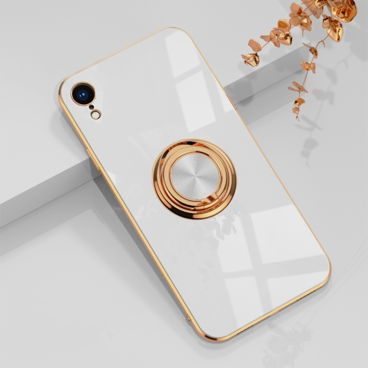 

6D Electroplating Full Coverage Silicone Protective Case with Magnetic Ring Holder For iPhone XR(White)