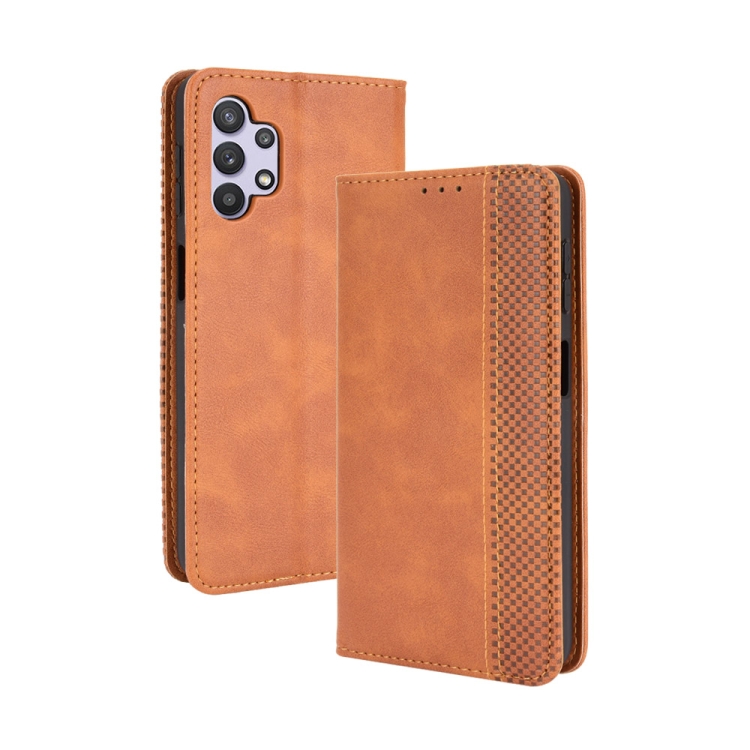

For Samsung Galaxy A32 5G Magnetic Buckle Retro Crazy Horse Texture Horizontal Flip Leather Case with Holder & Card Slots & Photo Frame(Brown)