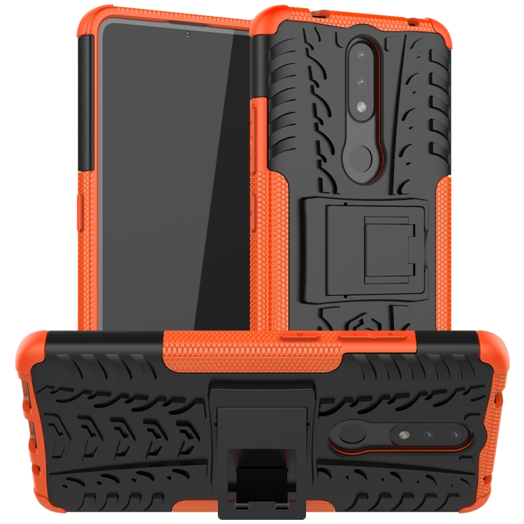 

For Nokia 2.4 Tire Texture Shockproof TPU+PC Protective Case with Holder(Orange)