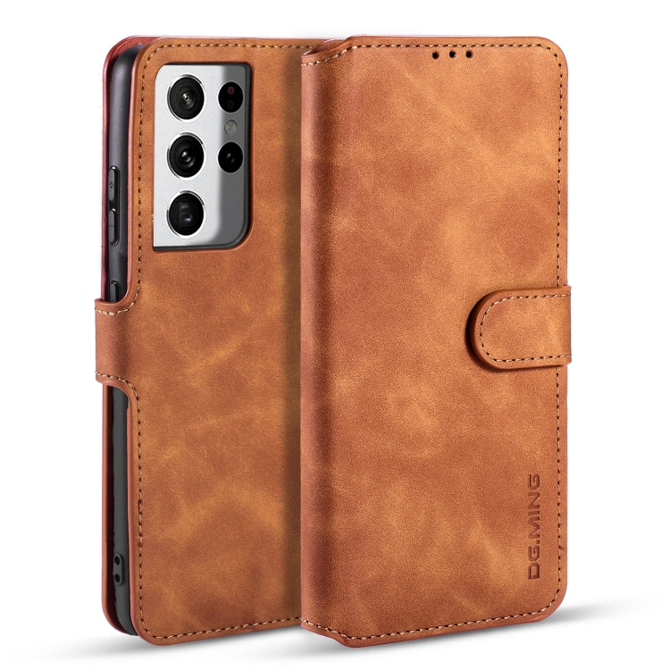 

For Samsung Galaxy S21 Ultra 5G DG.MING Retro Oil Side Horizontal Flip Case with Holder & Card Slots & Wallet(Brown)