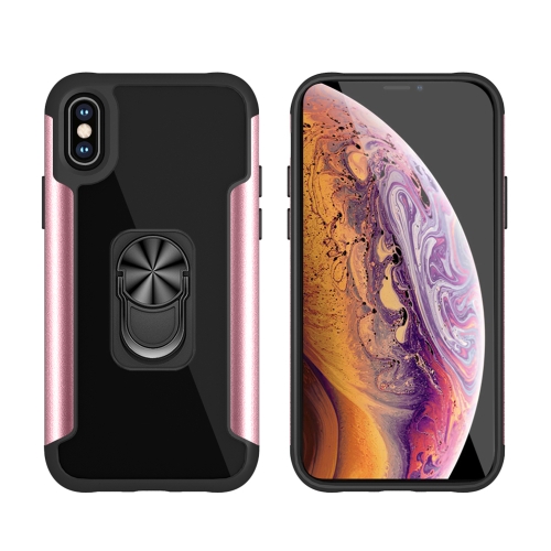 

PC +TPU + Metal Shockproof Protective Case with Ring Holder For iPhone XS / X(Rose Gold)