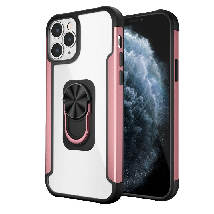 

PC +TPU + Metal Shockproof Protective Case with Ring Holder For iPhone 12 / 12 Pro(Rose Gold)