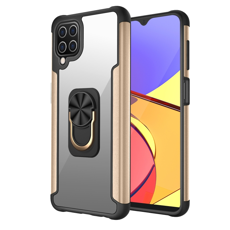 

For Samsung Galaxy A12 5G PC +TPU + Metal Shockproof Protective Case with Ring Holder(Gold)