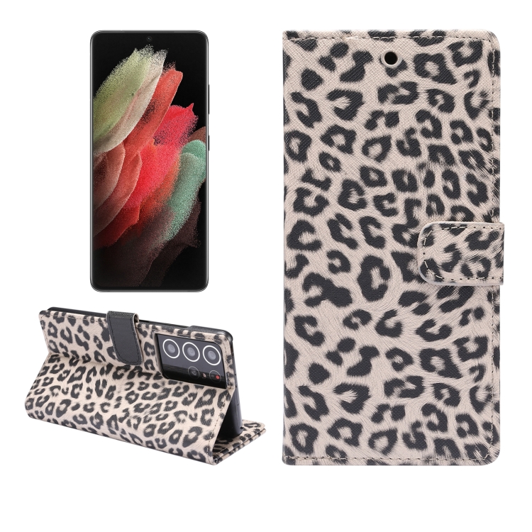

For Samsung Galaxy S21 Ultra 5G Leopard Pattern Horizontal Flip Leather Case with Holder & Card Slots(Brown)