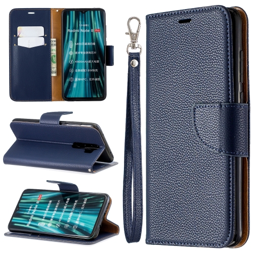 

For Xiaomi Redmi Note 8 Pro Litchi Texture Pure Color Horizontal Flip PU Leather Case with Holder & Card Slots & Wallet & Lanyard(Dark Blue)