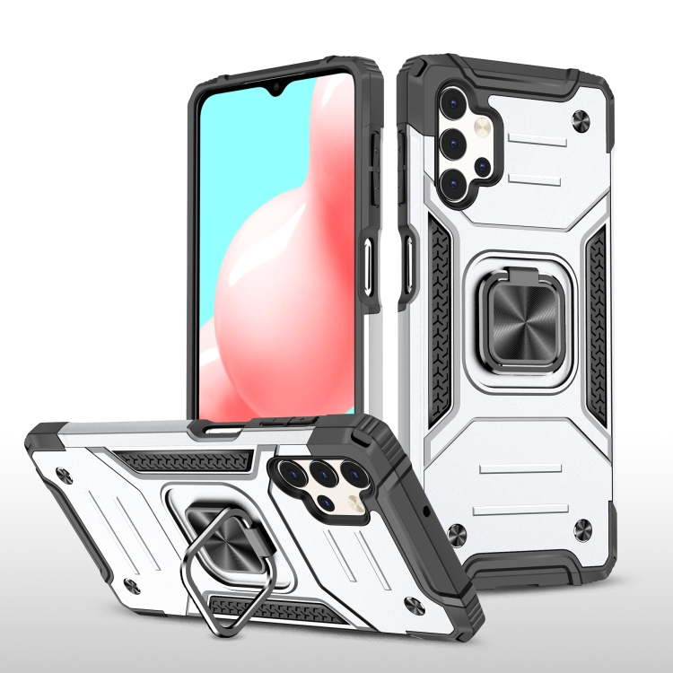 

For Samsung Galaxy A32 5G Magnetic Armor Shockproof TPU + PC Case with Metal Ring Holder(Silver)