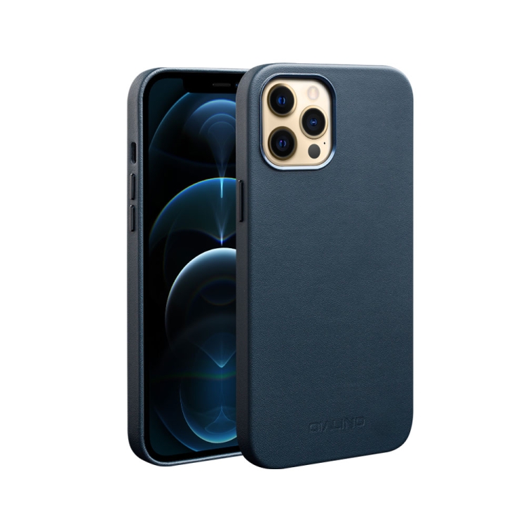 

For iPhone 12 Pro Max QIALINO Nappa Leather Shockproof Magsafe Case(Blue)