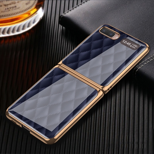 

For Samsung Galaxy Z Flip 5G GKK Plating Glass + PC Foldable Painted Pattern Case(Blue Grid)