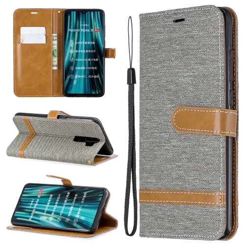 

For Xiaomi Redmi Note 8 Pro Color Matching Denim Texture Horizontal Flip Leather Case with Holder & Card Slots & Wallet & Lanyard(Grey)