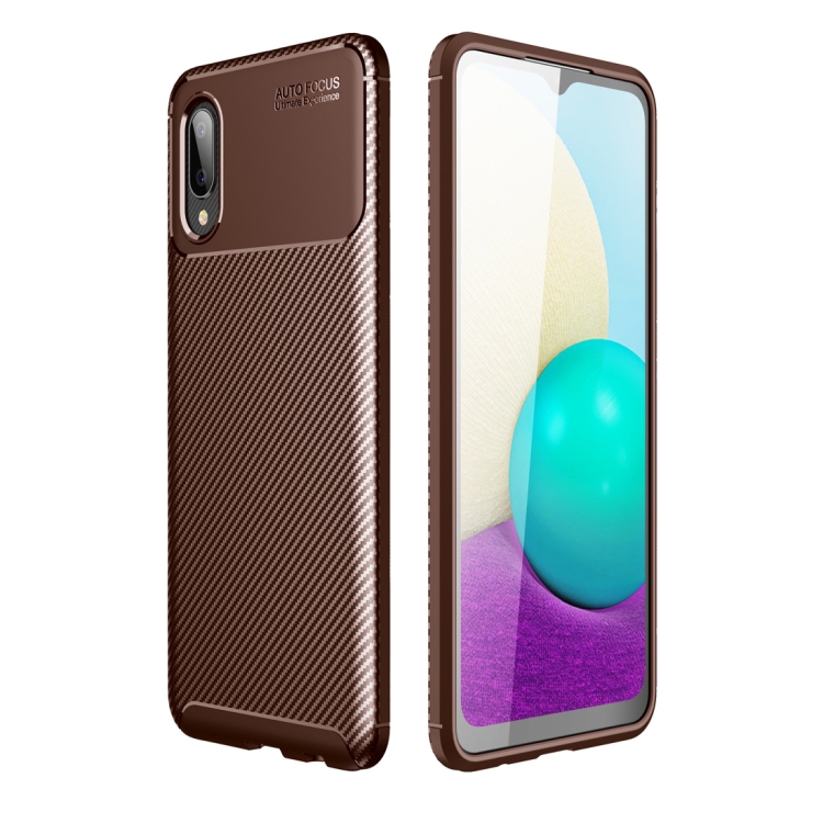 

For Samsung Galaxy A02 Carbon Fiber Texture Shockproof TPU Case(Brown)