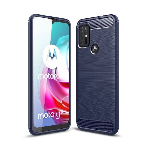 Para Motorola Moto G73 Funda de teléfono TPU de fibra de carbono con  textura cepillada (Azul)