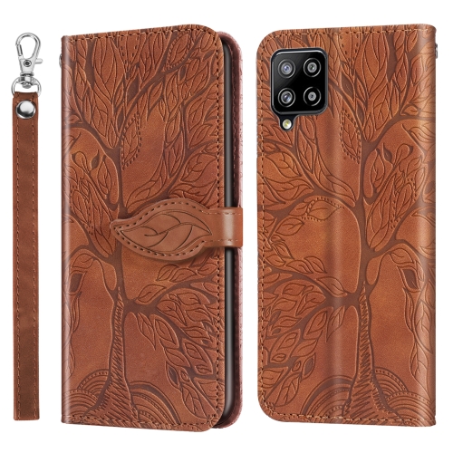 

For Samsung Galaxy A12 Life of Tree Embossing Pattern Horizontal Flip Leather Case with Holder & Card Slot & Wallet & Photo Frame & Lanyard(Brown)