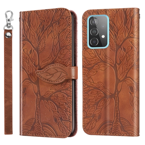 

For Samsung Galaxy A52 5G / 4G Life of Tree Embossing Pattern Horizontal Flip Leather Case with Holder & Card Slot & Wallet & Photo Frame & Lanyard(Brown)