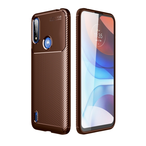 

For Motorola Moto E7 Power Carbon Fiber Texture Shockproof TPU Case(Brown)