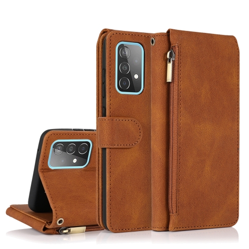 

For Samsung Galaxy A52 5G Skin-feel Crazy Horse Texture Zipper Wallet Bag Horizontal Flip Leather Case with Holder & Card Slots & Wallet & Lanyard(Brown)
