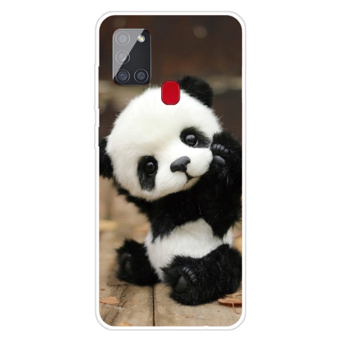 

For Samsung Galaxy A21s Shockproof Painted Transparent TPU Protective Case(Say Hello Panda)