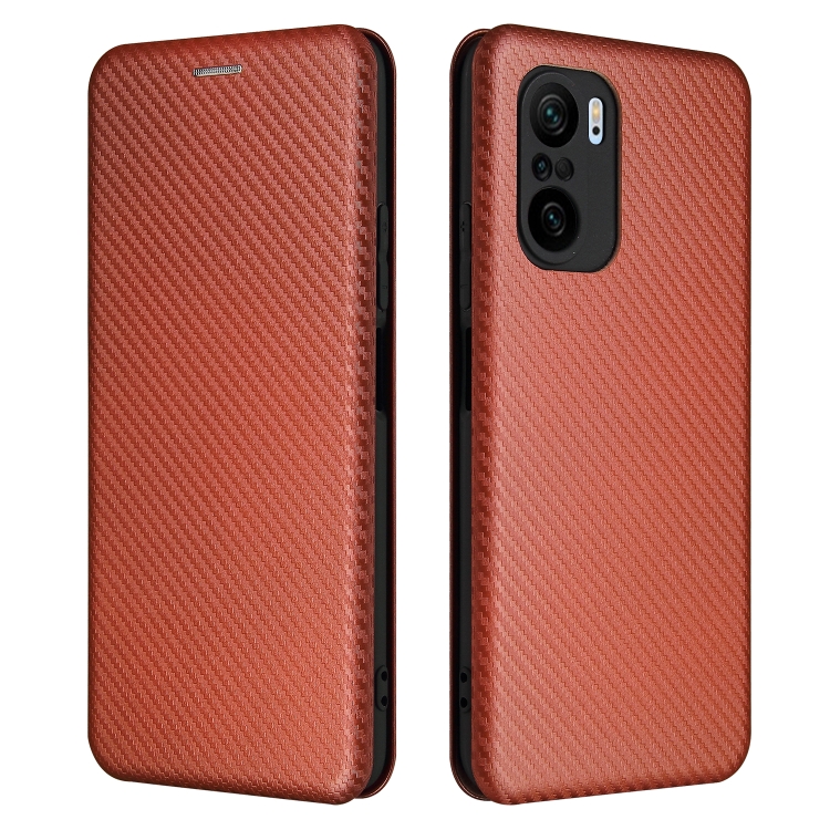 

For Xiaomi Redmi K40 / K40 Pro Carbon Fiber Texture Horizontal Flip TPU + PC + PU Leather Case with Card Slot(Brown)