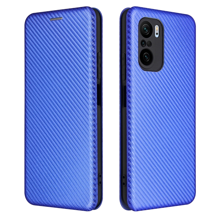 

For Xiaomi Redmi K40 / K40 Pro Carbon Fiber Texture Magnetic Horizontal Flip TPU + PC + PU Leather Case with Card Slot(Blue)