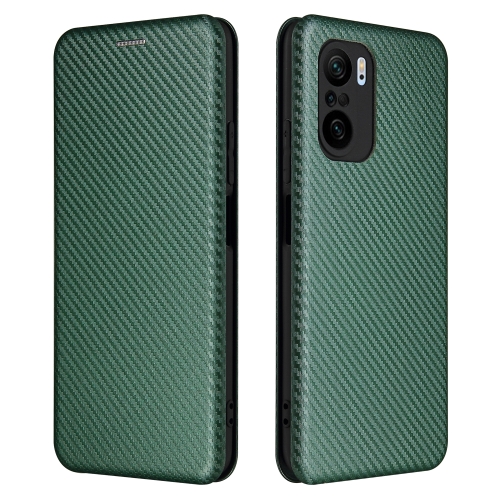 

For Xiaomi Redmi K40 / K40 Pro Carbon Fiber Texture Magnetic Horizontal Flip TPU + PC + PU Leather Case with Card Slot(Green)