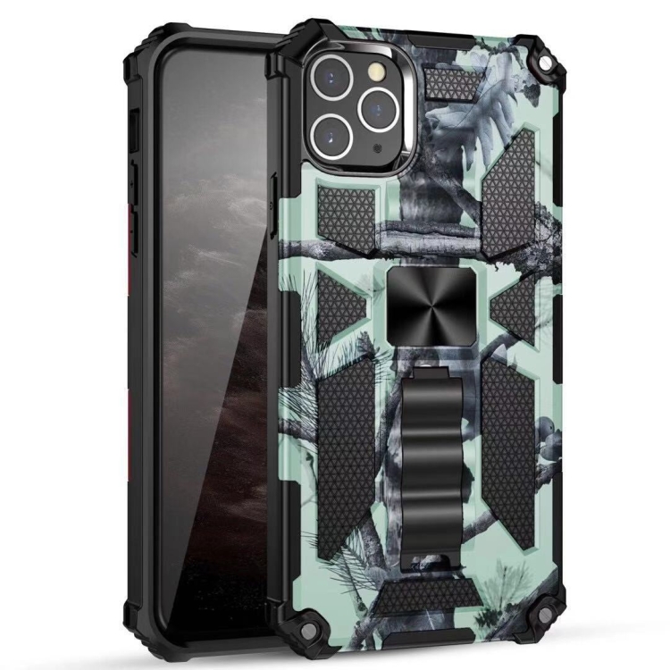 

For iPhone 11 Camouflage Armor Shockproof TPU + PC Magnetic Protective Case with Holder (Mint Green)