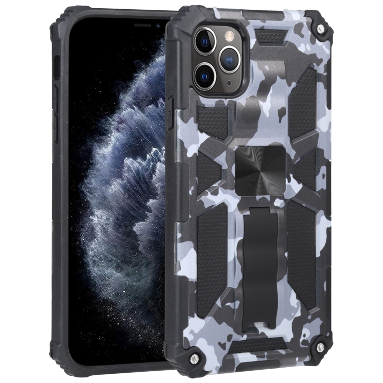 

For iPhone 11 Pro Max Camouflage Armor Shockproof TPU + PC Magnetic Protective Case with Holder (Grey)